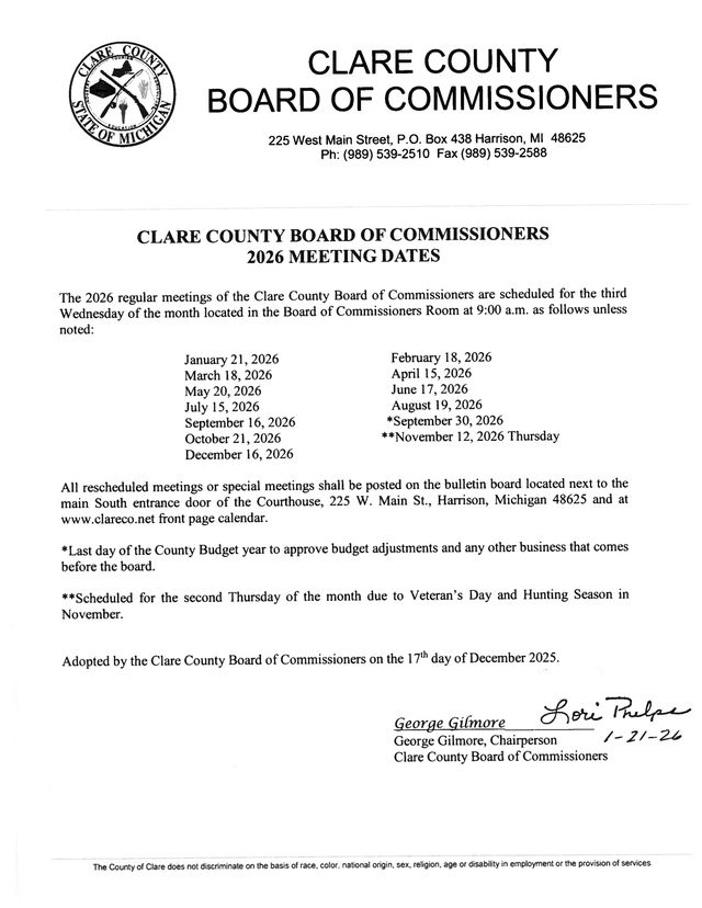 Public Notices – Clare County Michigan